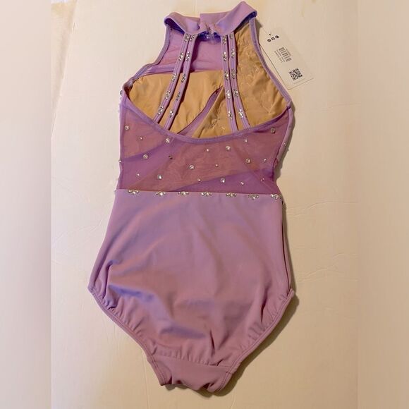 Custom solo custom dance costume leotard orchid lavender rhinestone AXS adul NEW - Picture 8 of 12